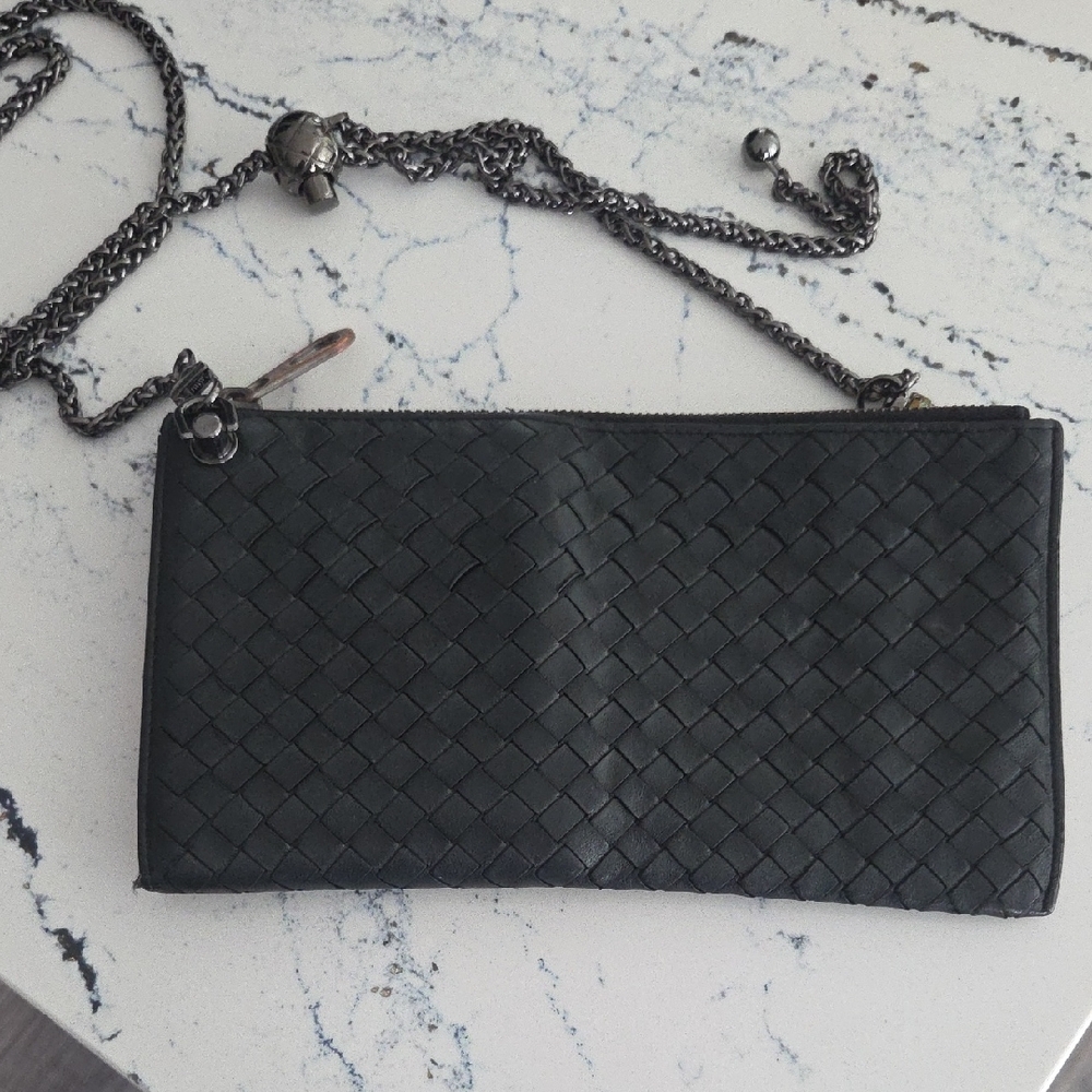Bottega Veneta Black Woven Pouch with Metal Zipper